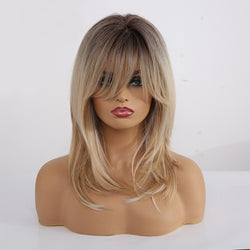 No.26-Gradient golden eight-character bangs medium length high temperature synthetic rose mesh wig