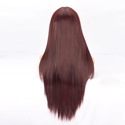 Cosplay peluca larga recta de color burdeos pelucas de encaje natural
