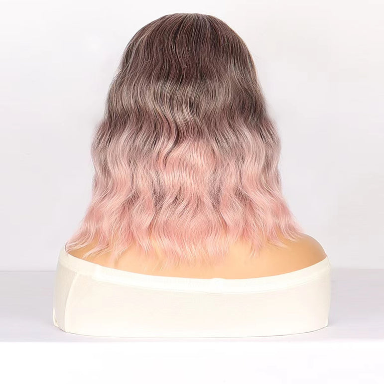 Diadema rosa rizada Bob peluca corta colorida de aspecto natural sintético para uso diario o cosplay