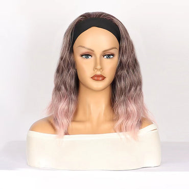 Diadema rosa rizada Bob peluca corta colorida de aspecto natural sintético para uso diario o cosplay