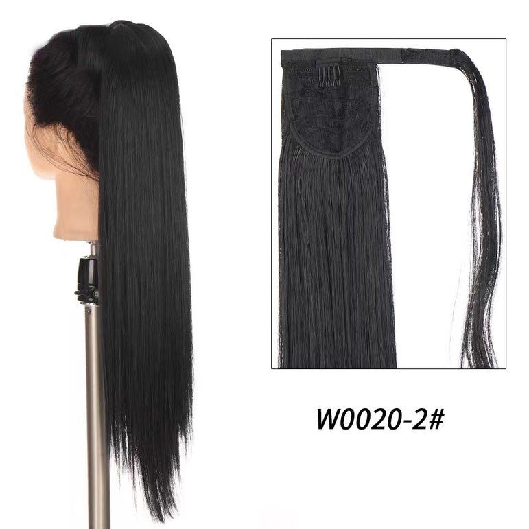 Extensión de cola de caballo recta de 24 pulgadas de largo, postizo sintético con Clip, extensiones de cabello de cola de caballo envolventes para mujer