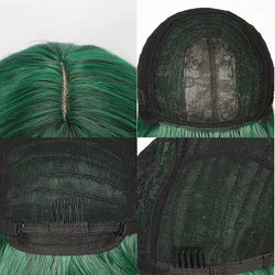 Peluca ondulada suelta verde con flequillo postizo de cosplay sintético para un estilo vibrante hasta los hombros y disfraces coloridos