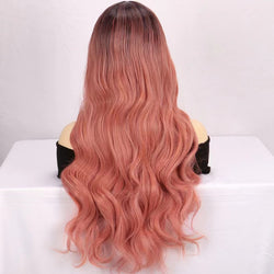 Peluca rizada ondulada de color marrón a rosa, larga, rosa, ombre, con flequillo: cabello versátil para niñas, fiestas y uso diario