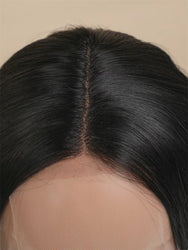 Peluca frontal de encaje de color negro - Peluca sintética larga y rizada con parte profunda y encaje transparente para mujer