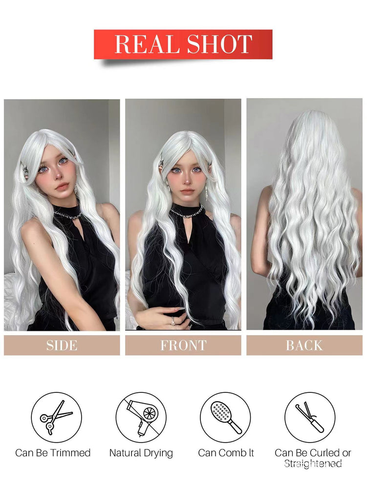 Mejora tu estilo con una peluca larga y ondulada de color gris degradado: 26 pulgadas de elegancia de aspecto natural y resistente al calor para mujeres