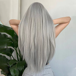 Eleva tu apariencia con una peluca recta gris con flequillo aéreo: resistente al calor, colorida y naturalmente hermosa para mujeres