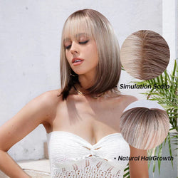 Peluca rubia recta en capas para cabello rubio degradado de longitud media, raya lateral, fibra sintética natural resistente al calor