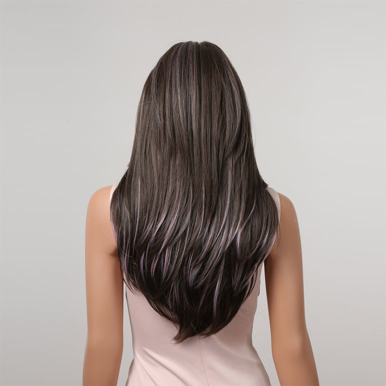 Peluca rubia balayage en capas: cabello largo y liso con reflejos marrones y resistencia al calor